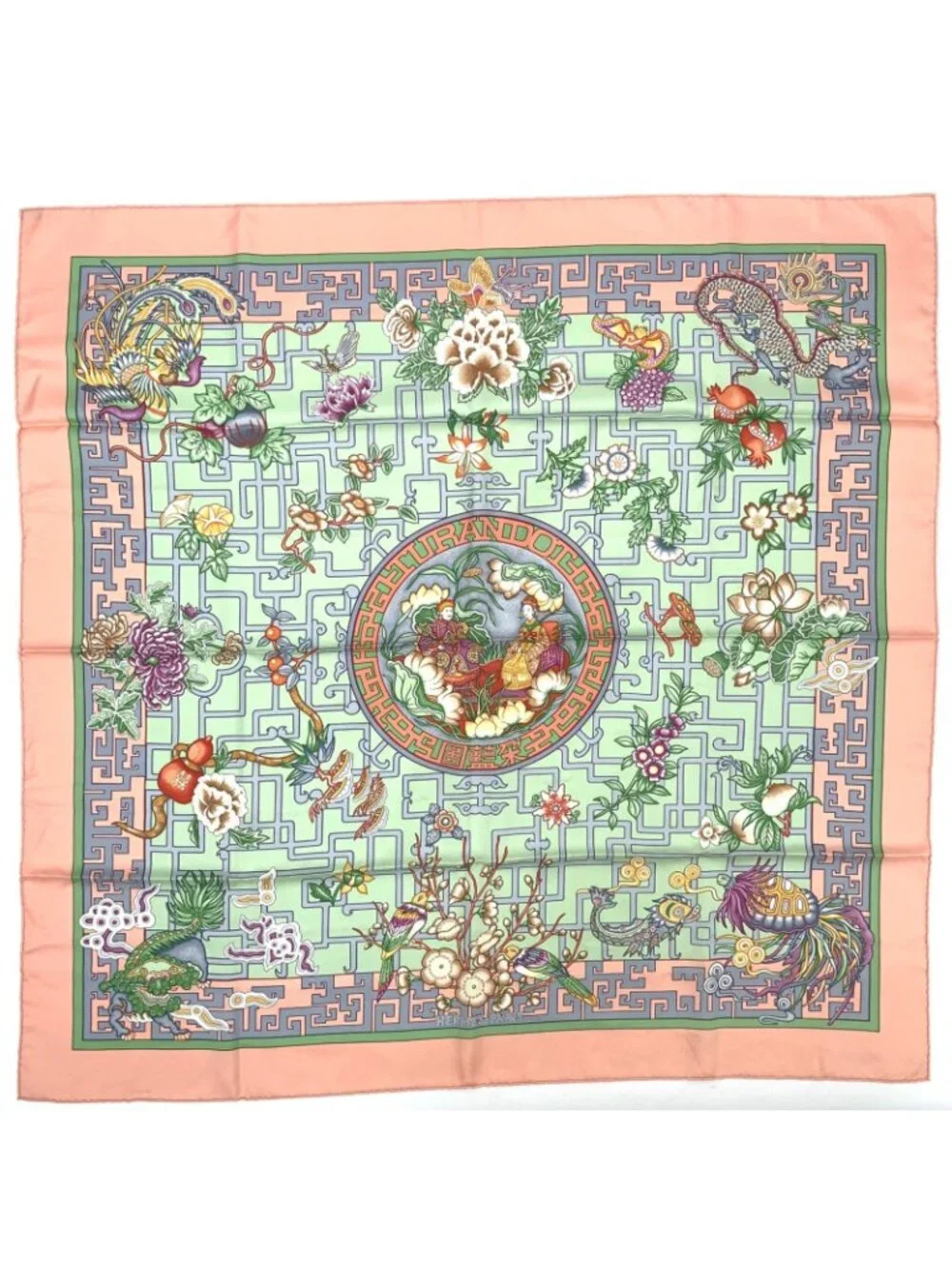 Hermes Scarf Carre 90 Turandot Orange Blue Pink - Picture 2 of 8